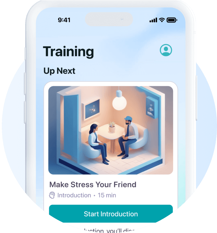 A phone mockup within a circular frame.