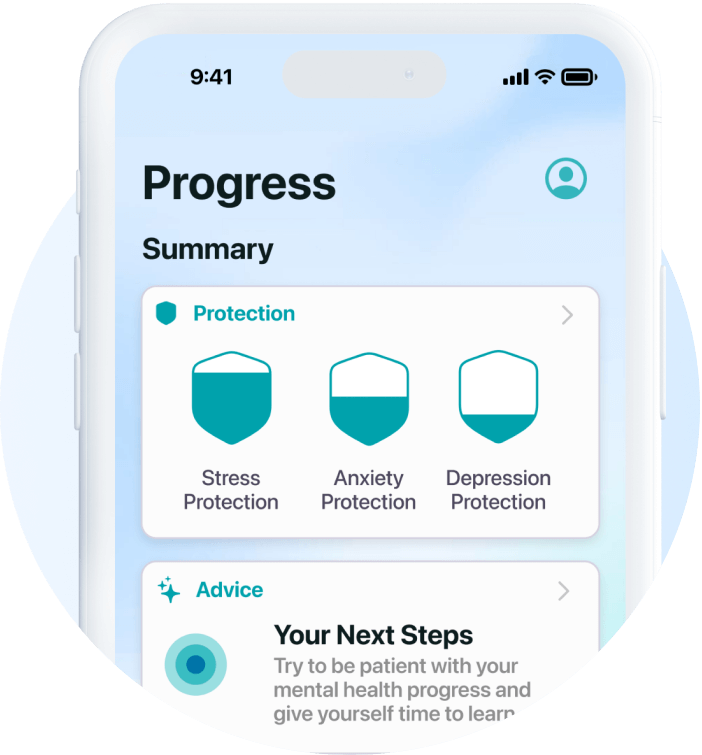 A phone mockup within a circular frame.