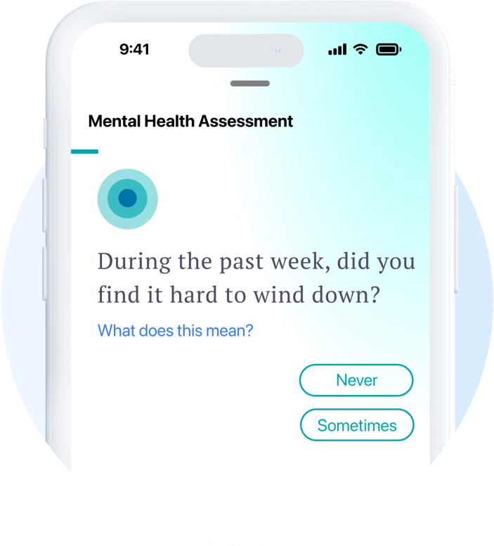 A phone mockup within a circular frame.