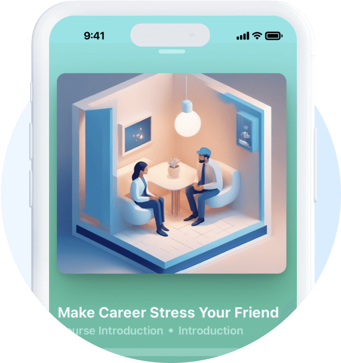 A phone mockup within a circular frame.