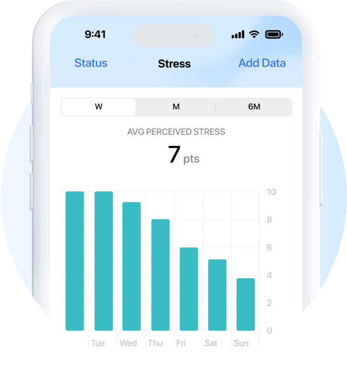 A phone mockup within a circular frame.