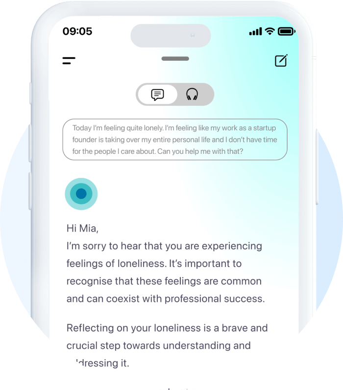 A phone mockup within a circular frame.