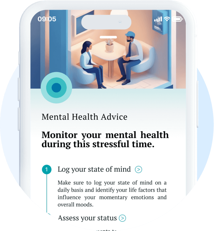 A phone mockup within a circular frame.